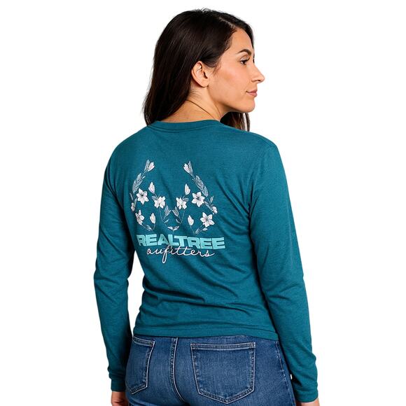 NWT Realtree Women’s XL Long Sleeve T-Shirt Teal Blue Deer Antlers Logo Hunting - Picture 2 of 8